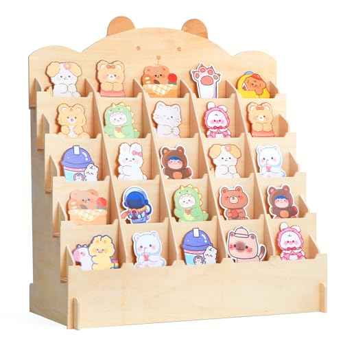 Wooden Sticker Display Stand with 25 Curved Pockets for 4'' Stickers and Brochures, Ideal for Small Business Supplier Events and Trade Shows (Extra Large)