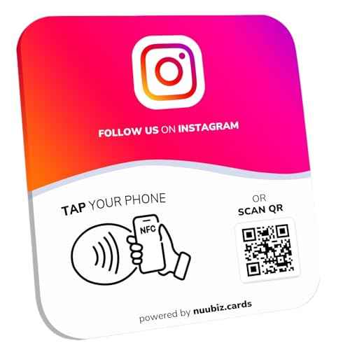 NFC Social Media Sign Plate wiht QR Code Sign - Compatible with Instagram, Social Media, Facebook, Tk, Website - Reusable Taps - Get More Followers & Reviews - Adhesive & Stand (insplate, 1)