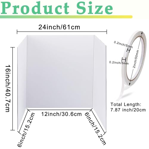 3 Pack Medium Trifold Poster Board, 24 x 16inches Poster Board with Double Sided Tapes and Cardboard, Corrugated Presentation,Science Fair Display Boards for School Project, Science Fair, Business