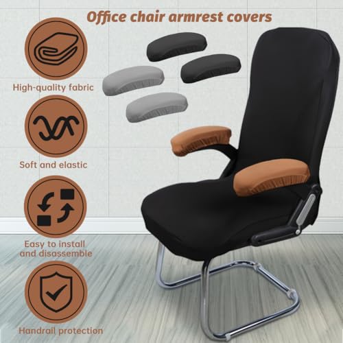 Kakalote Black Armrest Covers for Office Chairs 1 Pair - Elastic Slipcovers