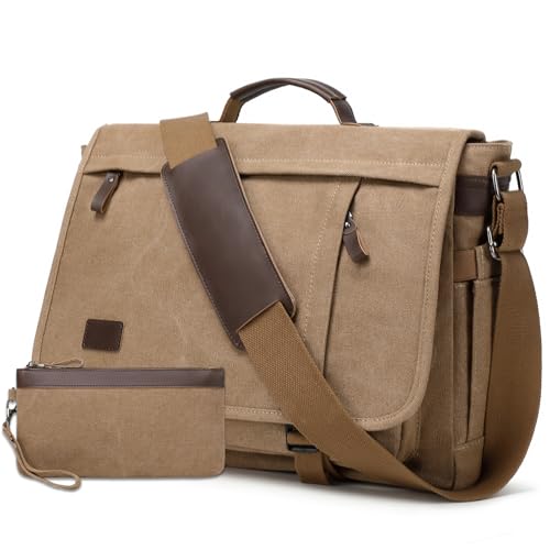 17.3 Inch Messenger Bag for Men: 2PCS Laptop Bag PU Leather Canvas Work Briefcase Large Office
