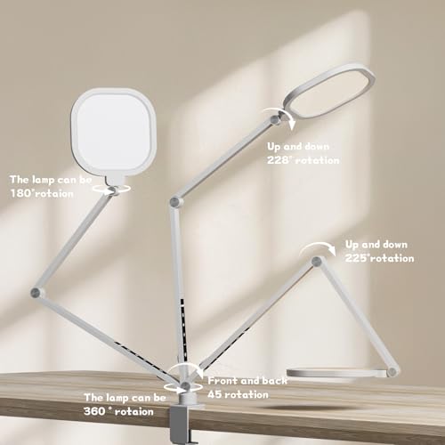 LED Desk Lamp for Home Office, 15W Desk Light with C- Clamp, Swing Arm, Memory & Timer Function, 1200LM Dimmable Computer Light for Video Calls, Conference, Study (White-Clamp)
