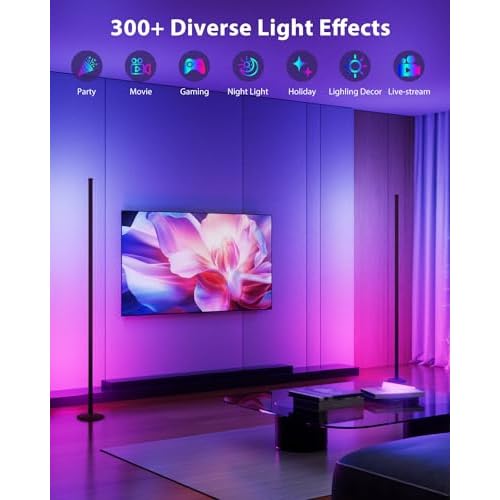 2PCS RGB Floor Lamp, Bluetooth APP and Remote Control 65" Smart Modern Standing Lamp Music Sync 16 Million DIY Colors Changing LED Floor Lamp with Heavy Base