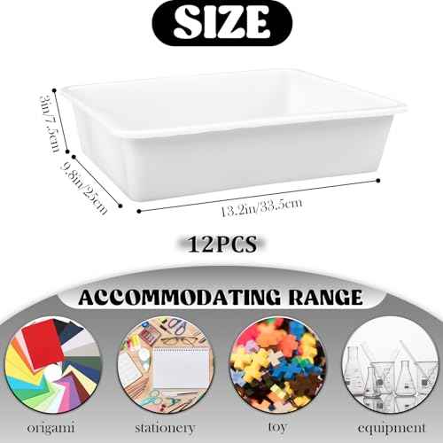 White Plastic Trays for Arts and Crafts,12 Pack Flat Storage Organizer Bin, Letter Size Paper Tray for Classroom, Stackable Montessori & DIY Project Tray for School Office, 13.7" L x 9.7" W x 3.1" H