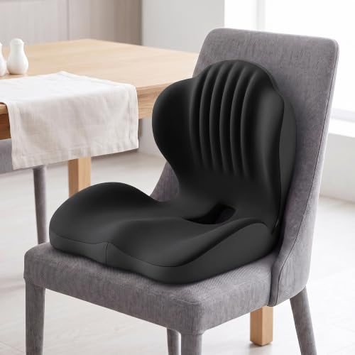 LuminaSleep Memory Foam Seat Cushion with Lumbar Support, L-Shaped, Black, Large