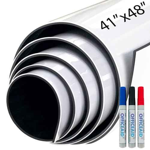 Flexible Large Dry Erase White Board Roll, 41x48 Inch Jumbo Sticky Blank Laminated Whiteboard Paper, Big Erasable Adhesive Wall Poster Sheet for Office,Classroom