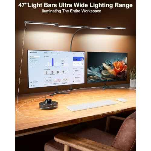 LED Desk Lamp with Clamp, 24W Ultra Architect Desk Lamp for Home Office, Stepless Dimming & Adjustable Gooseneck, Eye-Caring Light with USB Adapter for Reading, Study, Multi-Screen Setup (Black)