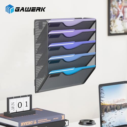 Gawerk Black 5-Tier Wall Hanging File Organizer Mesh Mail Paper Storage