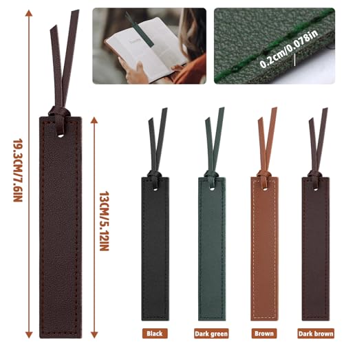 4 Pcs Leather Bookmark, Classic Stitched Bookmark with Leather Rope, Bookmarks for Men, Handmade Stitched Book Marks Page Markers for Book Reader Teachers Students School Office