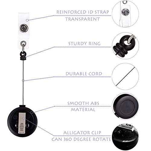 QREEL - 2 Pack - Retractable ID Name Badge Holder Reels with Swivel Alligator Clip (Black)