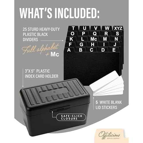 Sturdy Index Card Holder Box 3x5 - Premium Business Card Organizer for Flash Cards, Notecards, Recipes - Recipe Box Case with Plastic Index Cards Dividers & Labels