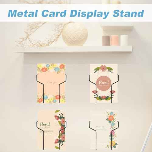 Wall Mount Greeting Card Display Stand - 4x6'' & 5x7'' Black Metal Card Display Case & Elegant Wire Organizer Rack for Postcards