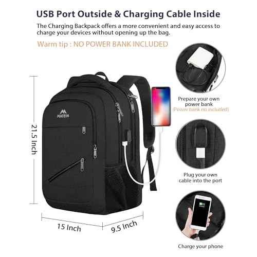 MATEIN 18.4 Inch Laptop Backpack 50 L, Extra Large Anti Theft Carryon Backpack TSA Approved, Work Business Bag with Multiple Compartments & Luggage Strap for Travel, Gifts for Men Women, Black