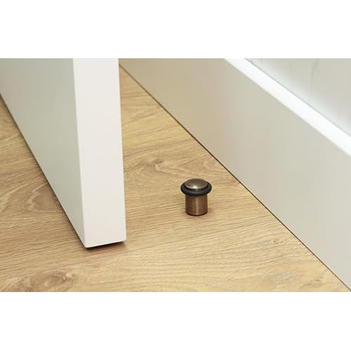 Pack of 2 EVI Door Stoppers | Leather Brass Floor Door Stop - Screw Fastening - Protector Rubber - 0.95 x 1.38 Inch Door Stop