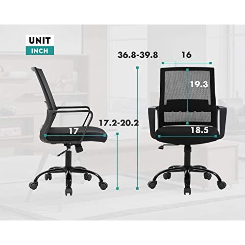 Office Chair Ergonomic Desk Chair Mid Back Computer Chair with Lumbar Support Armrests Breathable Mesh Height Adjustable Chair Rolling Swivel Chairs for Home Office,Black