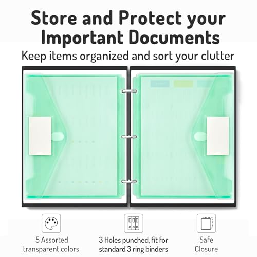 Forvencer Binder Pocket 10 Pack - Super Heavyweight Plastic Folder Set, Multi-Color