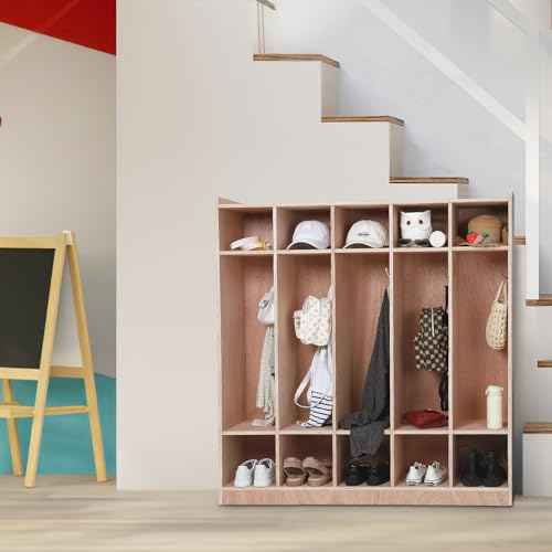 Garvee 5-Section Classroom Coat Locker, 10 Cubbies w/Anti-tip Kit for Classrooms, Daycare Cubby with 4 Casters, 5 Hooks and 2 Storage Boxes, for Home, School, Kindergarten