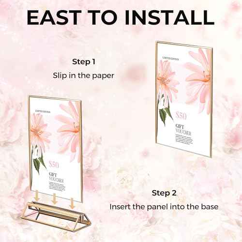 14 Pack Acrylic Sign Holder 4x6 Gold Frames, Wedding Table Number Holders Double Sided Vertical Clear Display Stand, Picture Holders for Tables, Menus, Flyers, Party and Office Decor