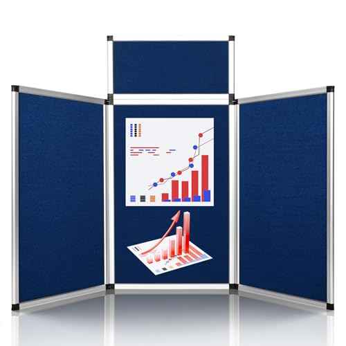 Nisorpa Trade Show Presentation Board, Aluminum Trifold Poster Board 70.8 x 35.4 Inch Display Board with Storage Bag, 3+1 Table Top Folding Panel - Blue