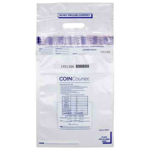 ControlTek Coin Courier 12" x 24.5", Clear, 50 Bags, Tamper-Resistant Coin Bag, Cash Register Money Bag for Bank Deposit, Security Bags Hold Up To 50lbs of Coins 585347