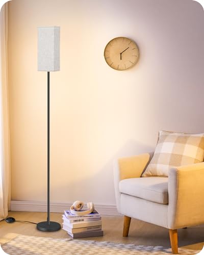 Beige & Black Modern Floor Lamp 64.6" with Foot Switch - Minimalist Standing Light for Living Room & Bedroom