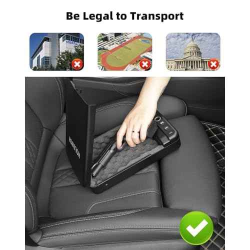 Car Gun Safe, Small Pistol Safe Biometric Gun Lock Box for Handgun, Portable Fingerprint Quick Access Travel Gun Case for Nightstand Bedside
