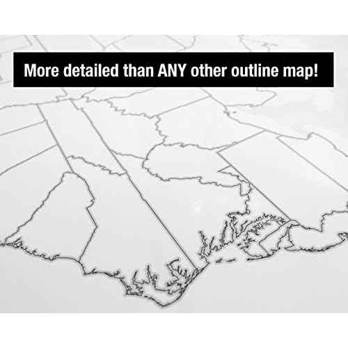 Large Blank United States Outline Map Poster, Laminated, 36¡± x 24¡± | Great Blank Wall Map for Classroom or Home Study | Free Dry Erase Marker Included | Includes Detailed Laminated Answer Sheet