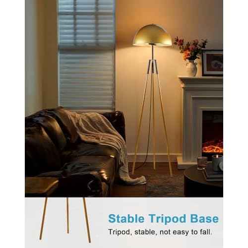 Lightdot 67IN LED Tripod Floor Lamp, Mid Century Standing Lamps, Industrial Floor Lamp for Living Room, Bedroom, Study Room and Office, Arc Shade with E26 Base-Gold