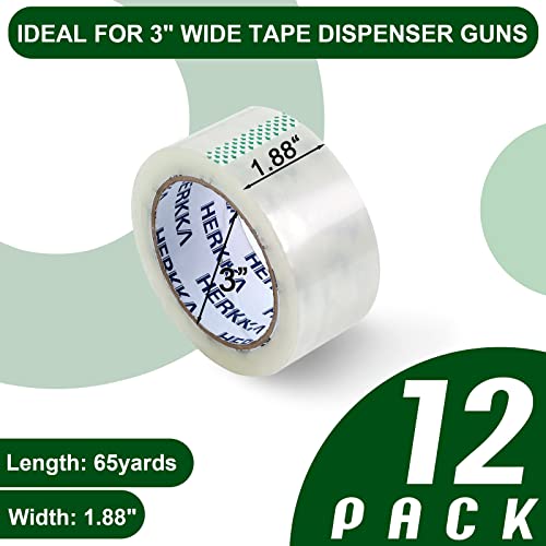 HERKKA 12 Pack Heavy Duty Clear Packing Tape 1.88in x 65yd Sealing & Shipping