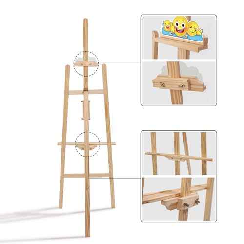 Wooden Easel Stand for Sign and Painting - Adjustable Artist Easel for Adults - Home & Wedding Display, Art Easel with Canvas Holder for Studio, Classroom