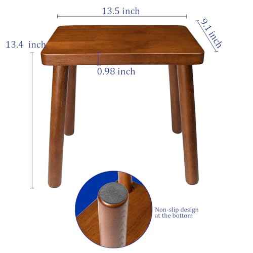 13.4inch Wooden Step Stool for Adults,Small Wooden Stool with Non-Slip Feet,Removable Plant Stand,Compact Square Design for Bedroom Office Bathroom Garden(Brown, Large)