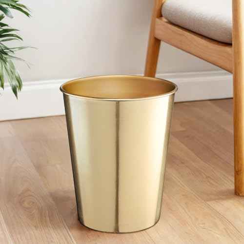Monarch Abode Brushed Gold Handcrafted Metal Wastebasket for Home Office Bedroom, Decorative Waste Basket, Modern Bathroom Garbage Can, Durable & Decorative Trash Bin, Brushed Gold Bathroom Trash Can