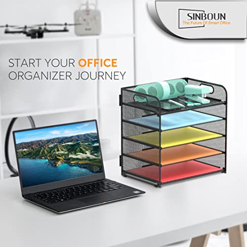 Sinboun Black 5-Tier Metal Letter Tray Desk Organizer with Handles