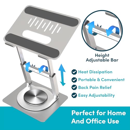 Lifelong 360 Rotating Ergonomic Laptop Stand for Desk, Laptop Riser with Swivel Base, Adjustable Computer Stand for 10-17" MacBook Pro & All Laptops- Portable Standing Desk Converter- Height 16"