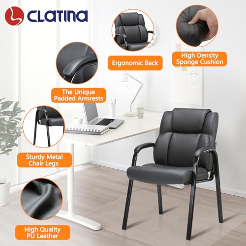 CLATINA Black Leather Guest Chair 2-Pack with Padded Armrests for Office & Reception