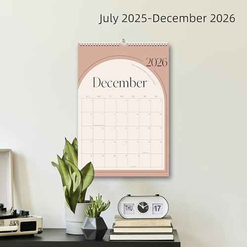 Aesthetic Wall Calendar 2025, 18 Monthly Vertical Calendar July 2025 to December 2026, 14.5" x 10.5" Modern Wall Hanging Calendar for School, Home, Office for Monthly Organizing & Planning (Brown)