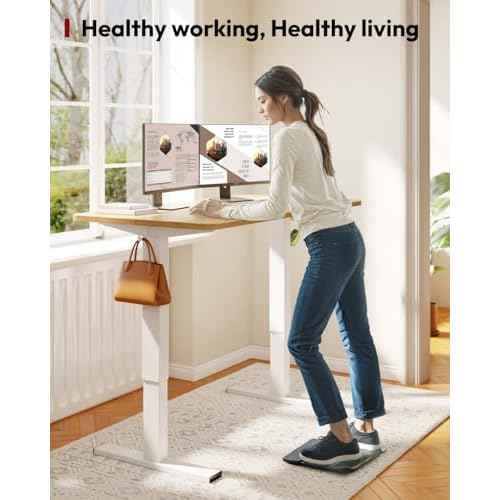 SANODESK Standing Desk Height Adjustable Electric 40x24 Inches Sit Stand Desk for Home Office with Splice Board, White Frame/Maple Top