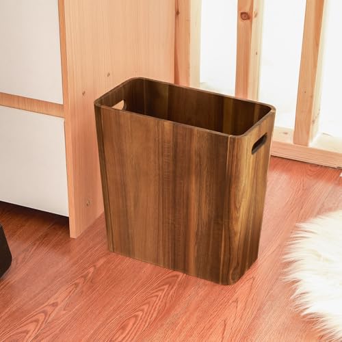 3 Gallons Wooden Wastebaskets, Solid Acacia Wood Waste Basket with Handles, Rectangular Trash Can, Garbage Bin for Bedroom, Bathroom, Kitchen, Living Room, Office Decorative