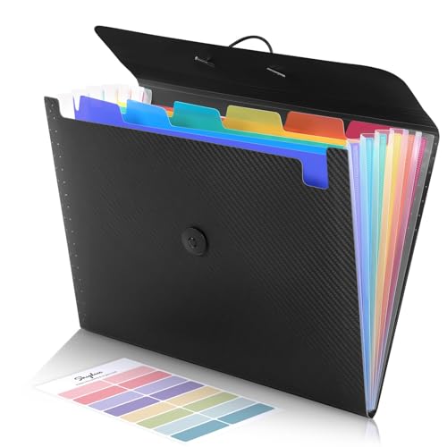 SKYDUE Black Accordion File Organizer with 7 Pockets - Portable Letter/A4 Size Document Folder