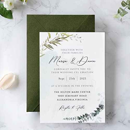 PONATIA 50 PCS/Pack A7 Envelopes, 5.25 x 7.28'' Olive Green Envelopes For 5x7'' Weddings Invitation Cards, Christmas Gift Cards, Acrylic Invitations, Photos and Any 5x7" Inserts