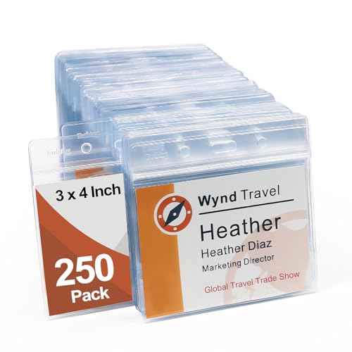 3x4 Inch Name Badge Holders - Fushing Clear Plastic Horizontal Name Tag Badge ID Card Holders for 3 x 4 Inch Name Badge Inserts or Name Tag Inserts (250)
