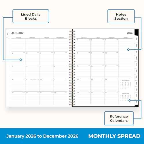 Blue Sky 2026 Monthly Planner Calendar, January 2026 - December 2026, 8" x 10", Clear Pocket Cover, Laminated Tabs, Durable Twin Wire Binding, Baccara Dark