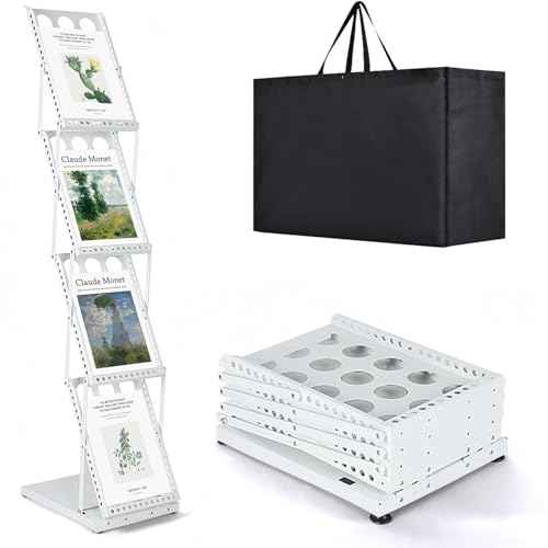 Trade Show Literature Stand Display Rack, Magazine Brochure Catalog Display Stand, Magazine Floor-Standing with Portable Oxford Bag for Office Store Exhibition Trade Show (White)