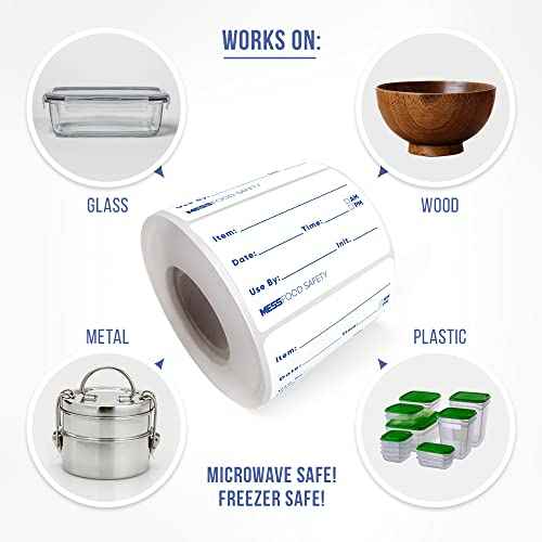 MESS Dissolvable Food Labels, Fill-in, 2x3 300/Roll - Dissolves in 30 Seconds or Less - Removable Pantry, Meal Prep & Food Storage Labels ? Canning & Freezer Use
