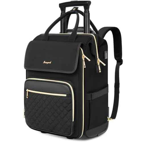 Rolling Backpack for Women, Travel Rolling Laptop Backpack with Wheels, Vertical & Horizontal Storage 2 In 1, Flip-Top Design, Water-Resistant Overnight College Underseat Carry on Luggage