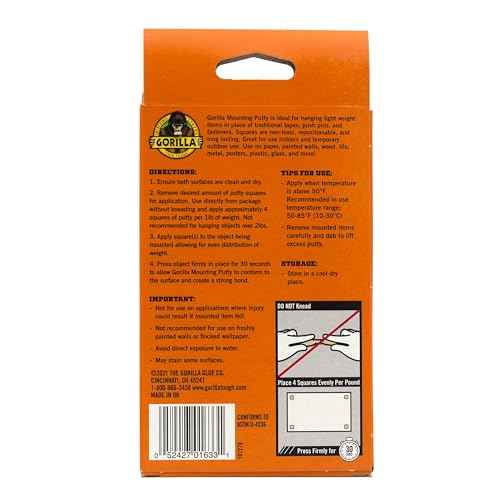 Gorilla Mounting Putty, Natural Tan Color, 168 Pre-Cut Squares (Pack of 1) - Non-Toxic Removable & Repositionable Wall Putty
