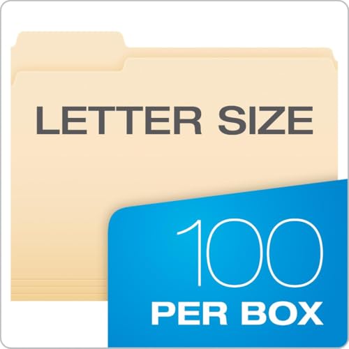 Pendaflex 100 Pack Manila File Folders - Durable Letter Size Folders with 3 Top Tabs