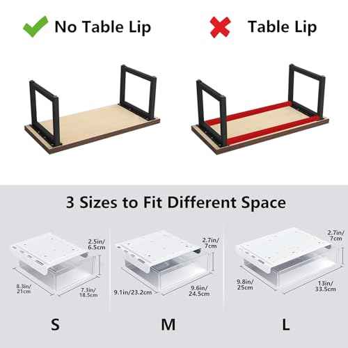 Clear Under Desk Drawer, 3 Pack Strong Adhesive Hidden Under Desk Storage - Large & Small Under Table Drawer Slide Out, Durable PET Under Desks Storage Drawers for Office Home