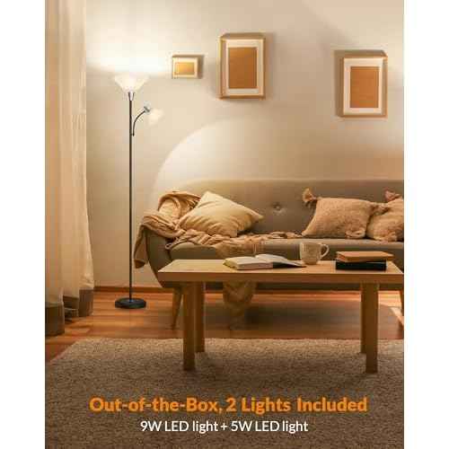 LEPOWER Floor Lamp, Standing Lamp Replaceable 3000K Energy-Saving, Lamp for Living Room with Adjustable Reading Light, Modern Bright Floor Lamp for Bedroom, Living Room, Office
