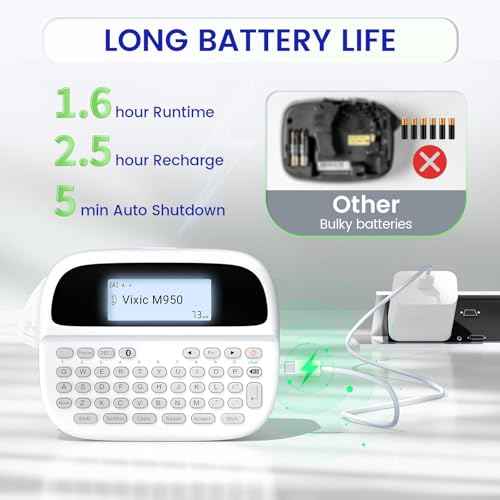 Label Maker Machine with Tapes, Label Makers with Battery, Rechargeable Label Maker with Waterproof-Labels, Portable Bluetooth Labeler Backlit Screen, Handheld Label Machine for Home Office, PTM950